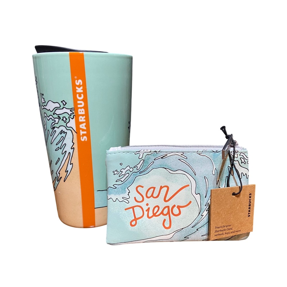 Starbucks San Diego VW Bus 12oz Ceramic Tumbler and Matching Card Pouch Set NEW - Picture 2 of 13